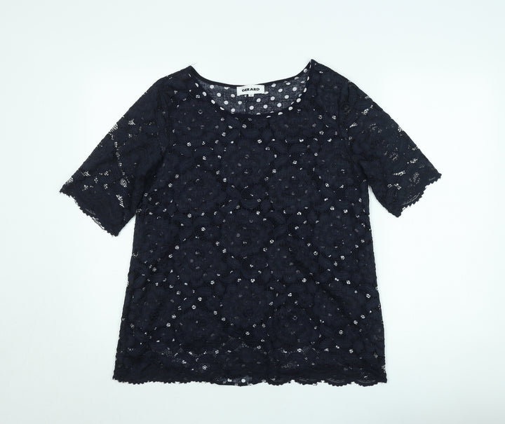 Gerard Women Black Lace Floral Short Sleeve Blouse Size 12