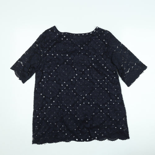 Gerard Women Black Lace Floral Short Sleeve Blouse Size 12
