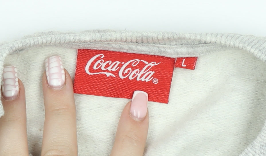 Coca-Cola Women's Grey Pullover Sweatshirt L Graphic Print Casual