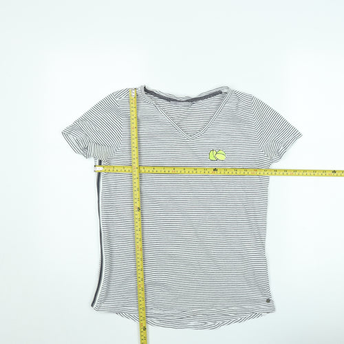 Cecil Womens White Striped V-Neck T-Shirt Size L Casual Cotton Blend