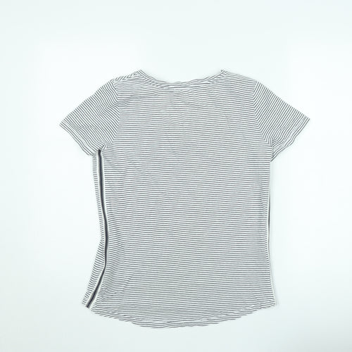Cecil Womens White Striped V-Neck T-Shirt Size L Casual Cotton Blend