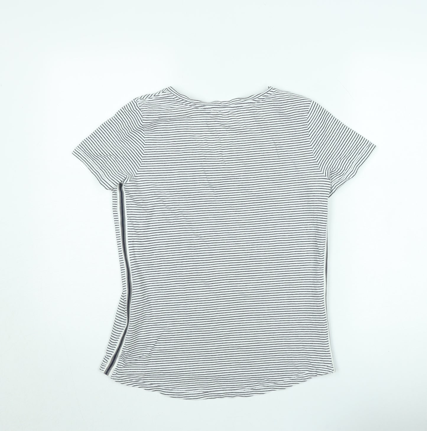 Cecil Womens White Striped V-Neck T-Shirt Size L Casual Cotton Blend