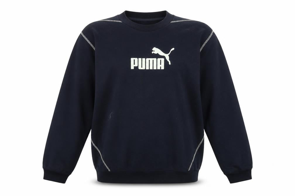 Front view of Puma Men's Black Crew Neck Sweatshirt L Logo Print Pullover