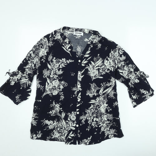 Gerard Womens Black Floral Tunic Blouse Size 12 Viscose 3/4 Sleeve