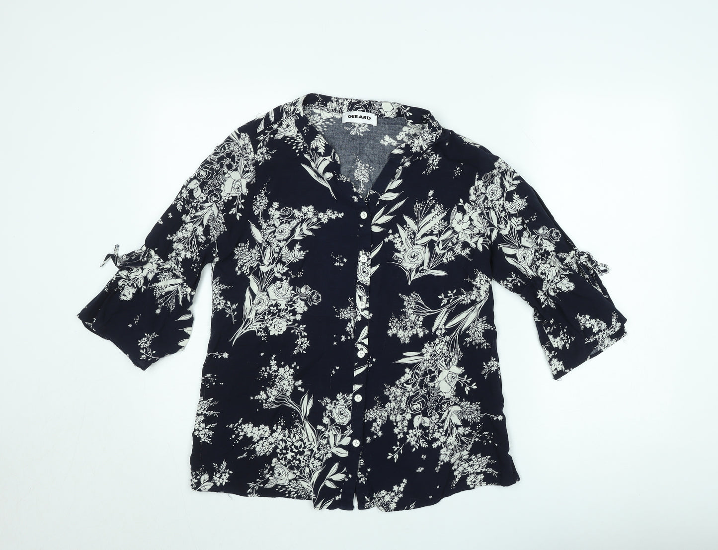 Gerard Womens Black Floral Tunic Blouse Size 12 Viscose 3/4 Sleeve