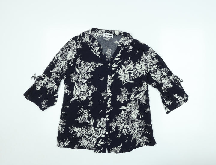 Gerard Womens Black Floral Tunic Blouse Size 12 Viscose 3/4 Sleeve