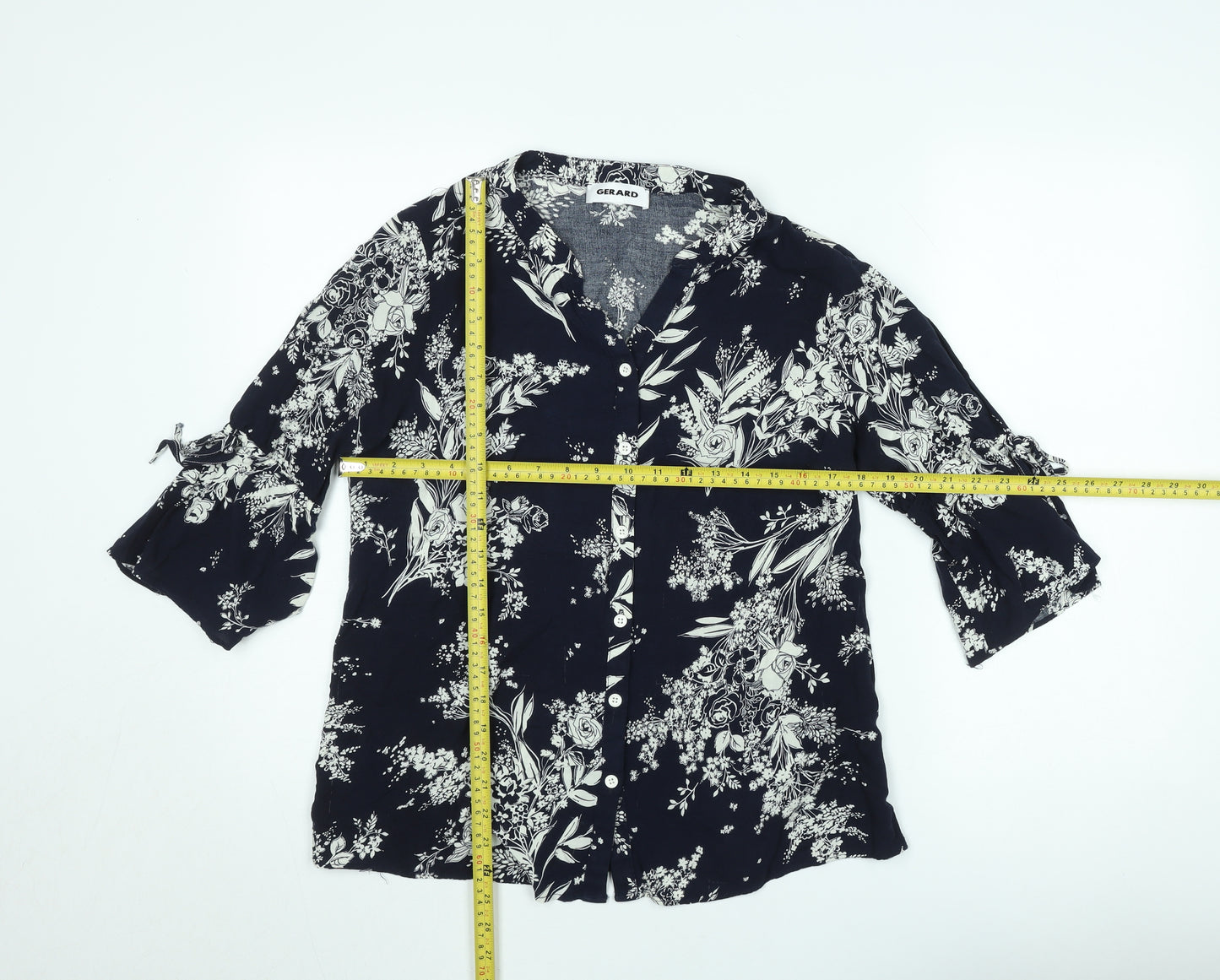 Gerard Womens Black Floral Tunic Blouse Size 12 Viscose 3/4 Sleeve