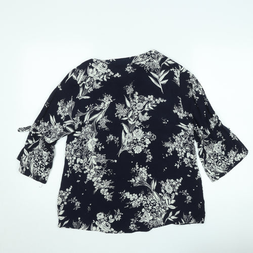 Gerard Womens Black Floral Tunic Blouse Size 12 Viscose 3/4 Sleeve