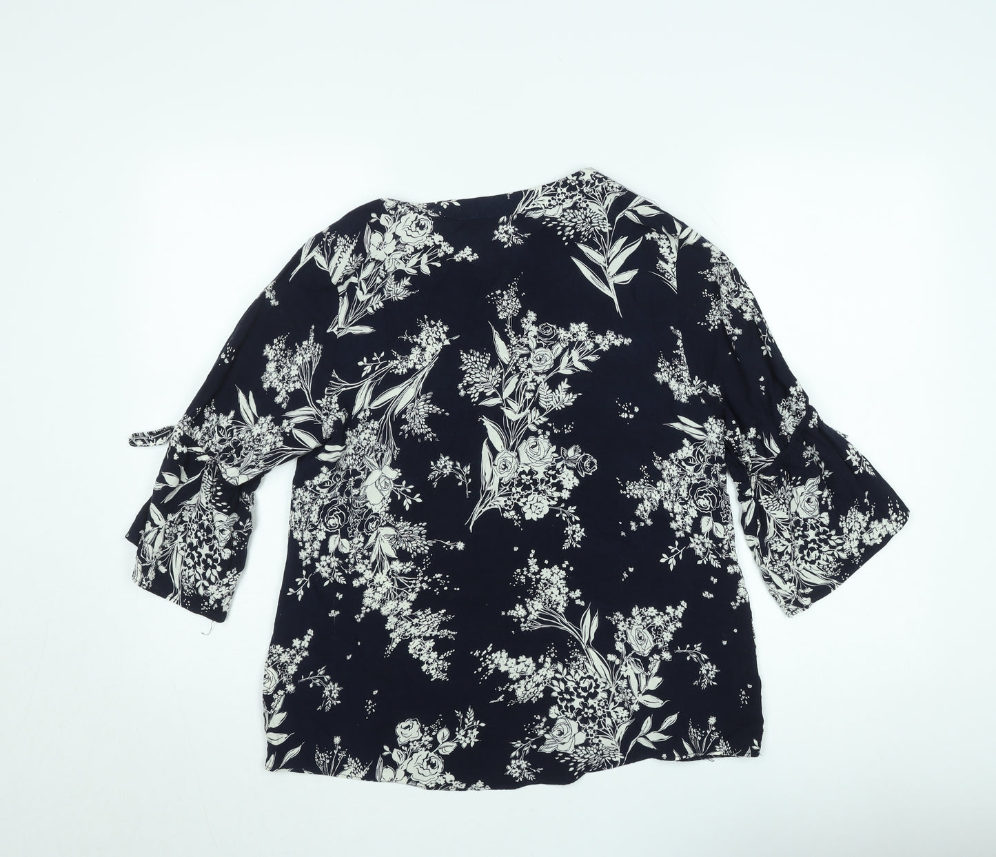 Gerard Womens Black Floral Tunic Blouse Size 12 Viscose 3/4 Sleeve