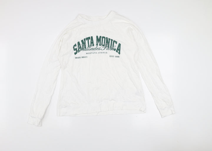 River Island Womens White Relaxed Long Sleeve Cotton T-Shirt Size 8