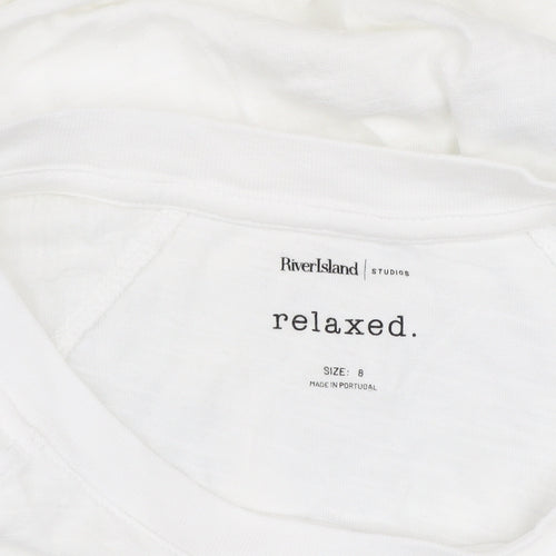 River Island Womens White Relaxed Long Sleeve Cotton T-Shirt Size 8