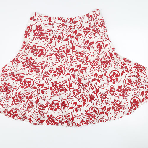 Simple Wish Women’s Red White Floral A-Line Cotton Skirt Size 14