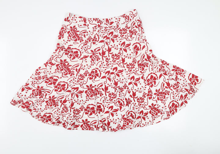 Simple Wish Women’s Red White Floral A-Line Cotton Skirt Size 14