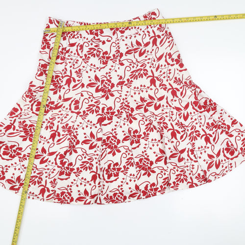 Simple Wish Women’s Red White Floral A-Line Cotton Skirt Size 14