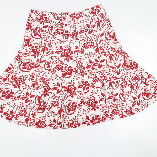 Simple Wish Women’s Red White Floral A-Line Cotton Skirt Size 14
