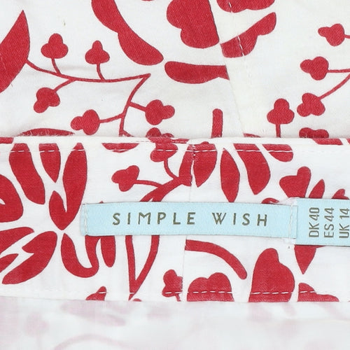 Simple Wish Women’s Red White Floral A-Line Cotton Skirt Size 14