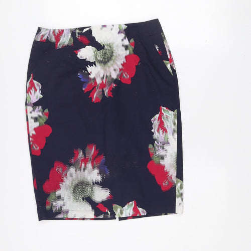 French Connection Women's Multicoloured Floral Cotton Pencil Skirt UK 12