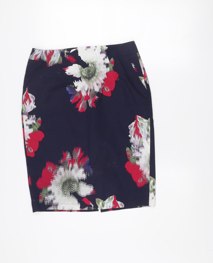 French Connection Women's Multicoloured Floral Cotton Pencil Skirt UK 12
