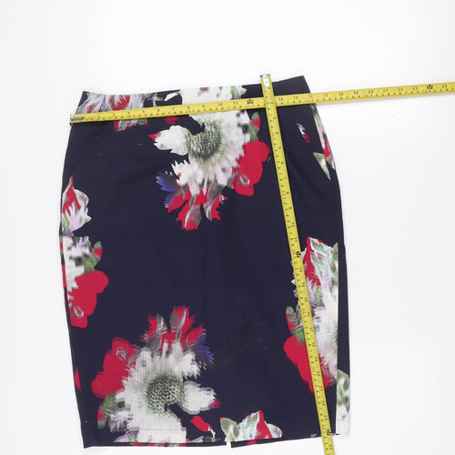French Connection Women's Multicoloured Floral Cotton Pencil Skirt UK 12