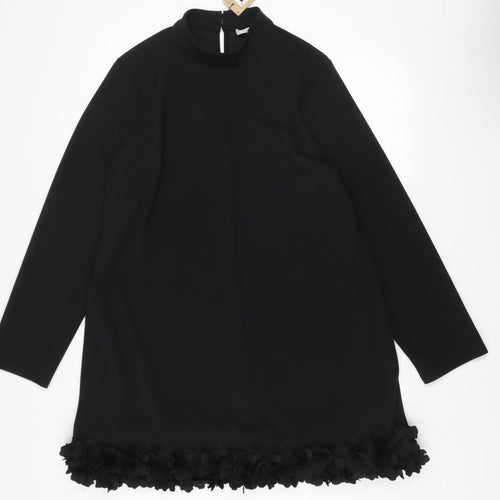 Gallery Women Black L Shift Dress Floral Trim Long Sleeve Size L