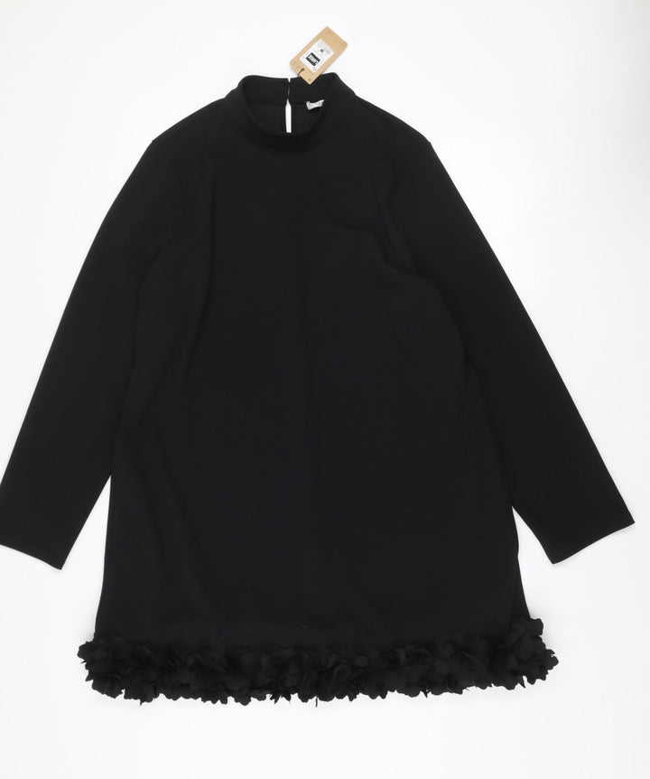 Gallery Women Black L Shift Dress Floral Trim Long Sleeve Size L