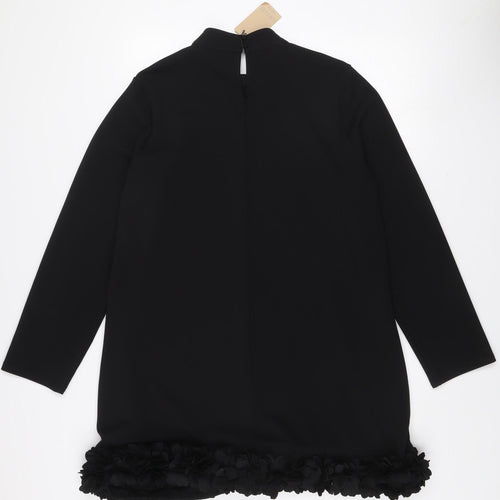 Gallery Women Black L Shift Dress Floral Trim Long Sleeve Size L