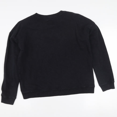 Jack Wills Womens Black Logo Sweatshirt UK 10 Classic Fit Crew Neck