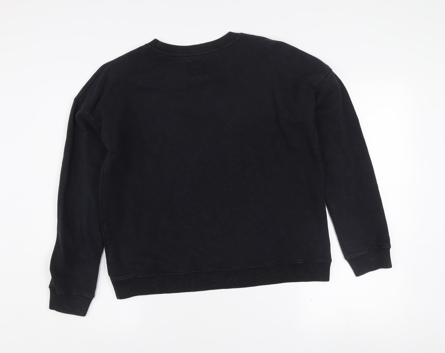 Jack Wills Womens Black Logo Sweatshirt UK 10 Classic Fit Crew Neck