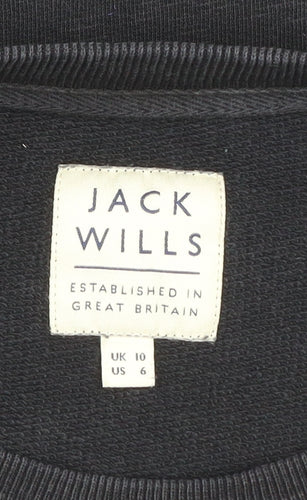 Jack Wills Womens Black Logo Sweatshirt UK 10 Classic Fit Crew Neck