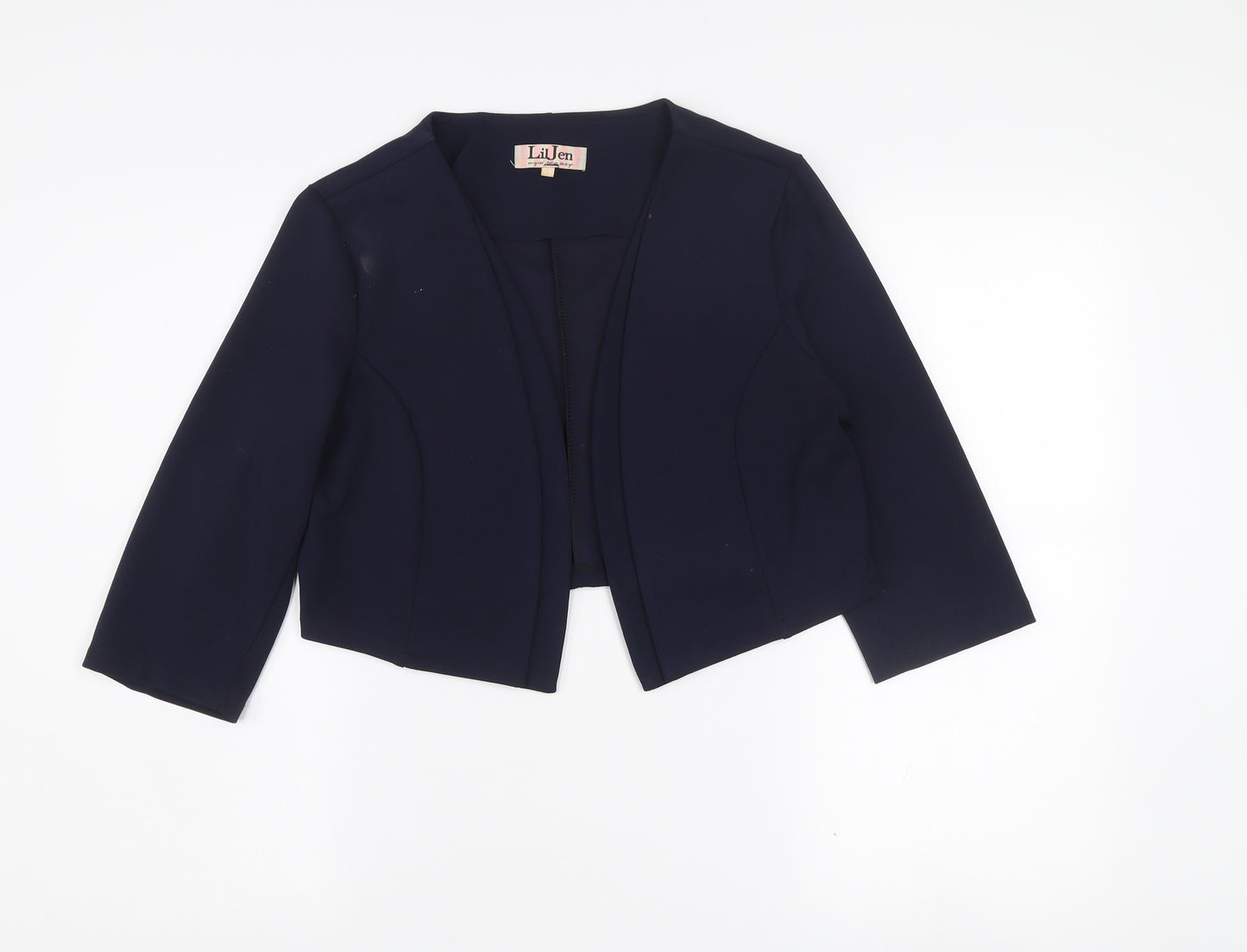 LilJen Women's Blue Cropped Shawl Blazer Size L Tailored Stretch