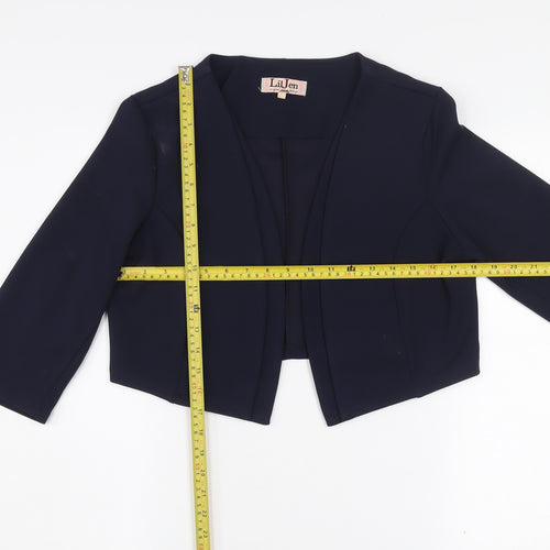 LilJen Women's Blue Cropped Shawl Blazer Size L Tailored Stretch