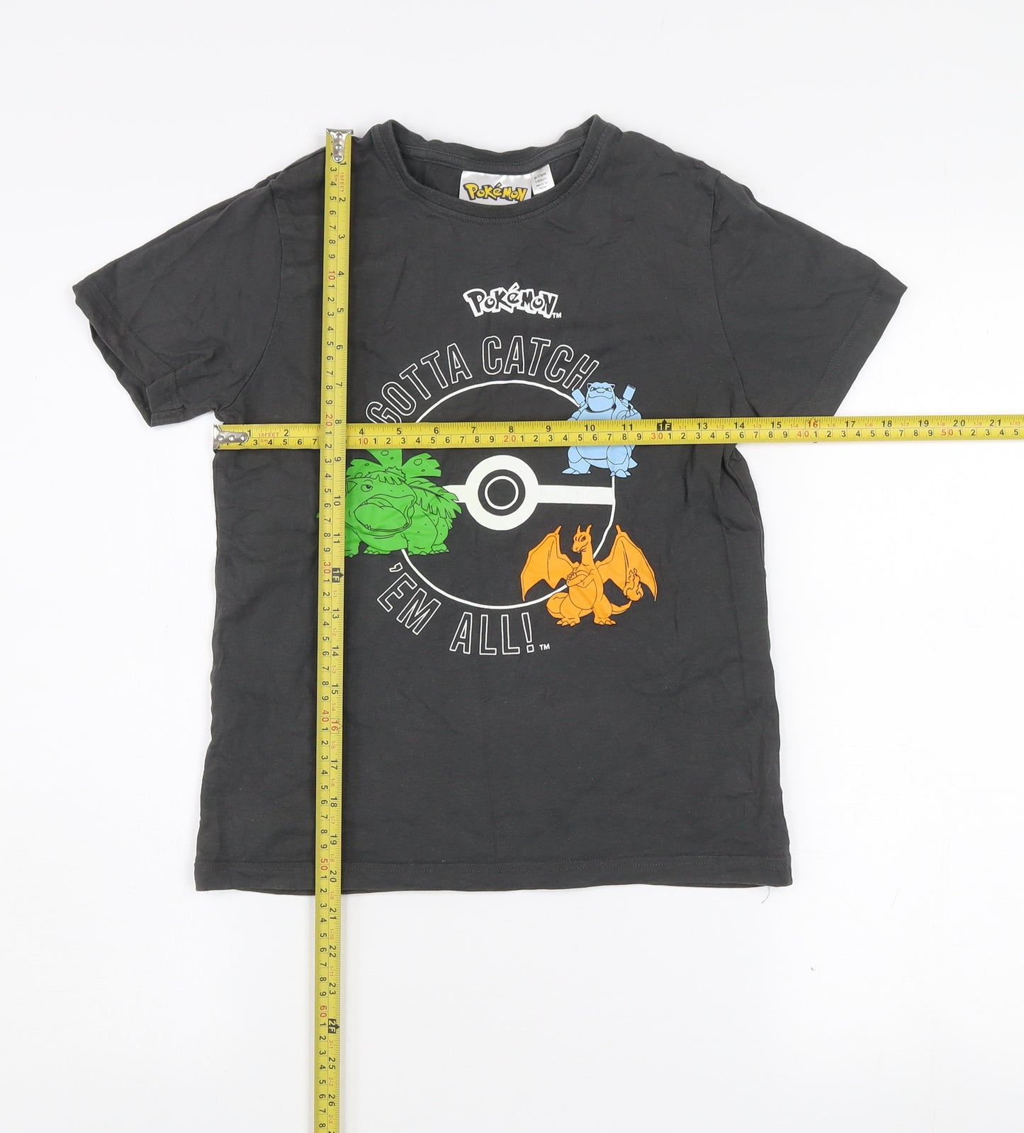 Pokémon Boys Black Graphic T-Shirt 9-10 Years Short Sleeve Crew Neck