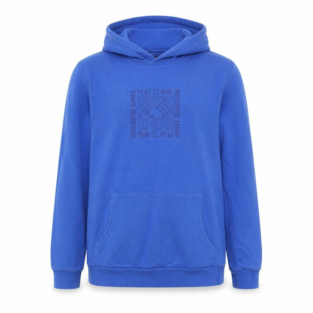 Front view of Marks & Spencer boys’ blue pullover hoodie 13-14 years gamer graphic