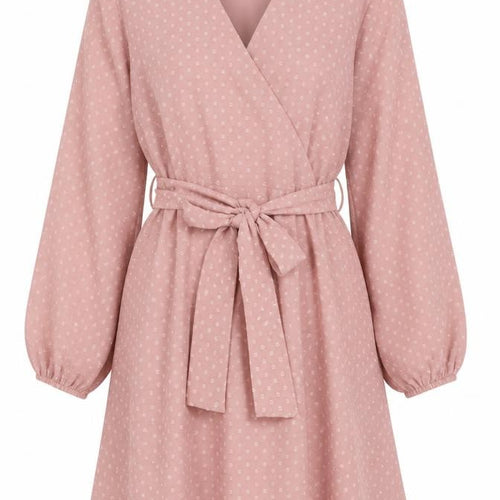 NA-KD Women’s Pink Wrap Dress Size 12 Long Sleeve Belted Polyester