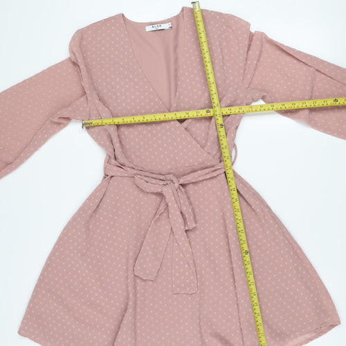 NA-KD Women’s Pink Wrap Dress Size 12 Long Sleeve Belted Polyester
