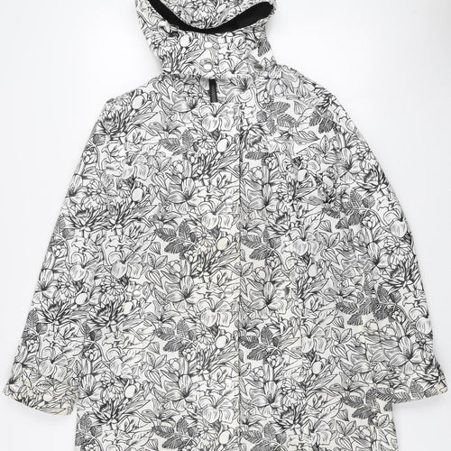 Klass Women’s Ivory Floral Hooded Rain Coat Size 16 Waterproof