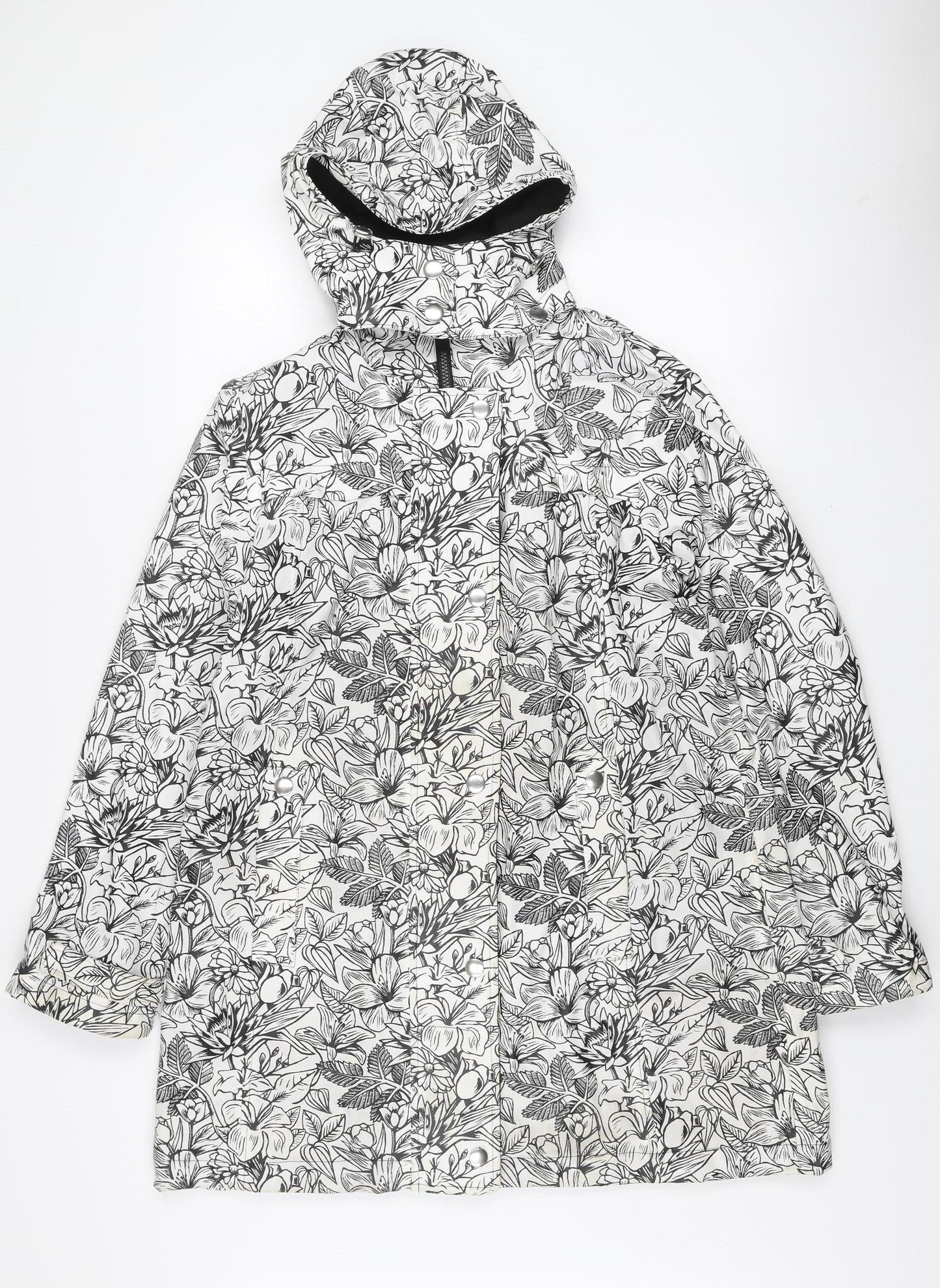 Klass Women’s Ivory Floral Hooded Rain Coat Size 16 Waterproof