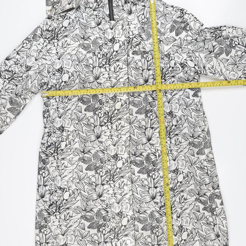 Klass Women’s Ivory Floral Hooded Rain Coat Size 16 Waterproof
