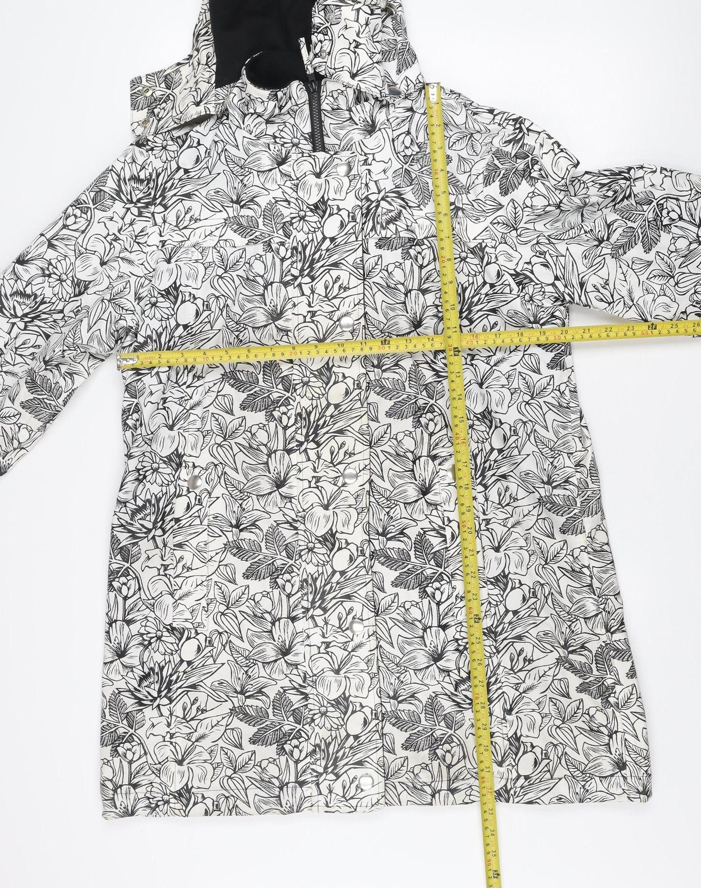 Klass Women’s Ivory Floral Hooded Rain Coat Size 16 Waterproof