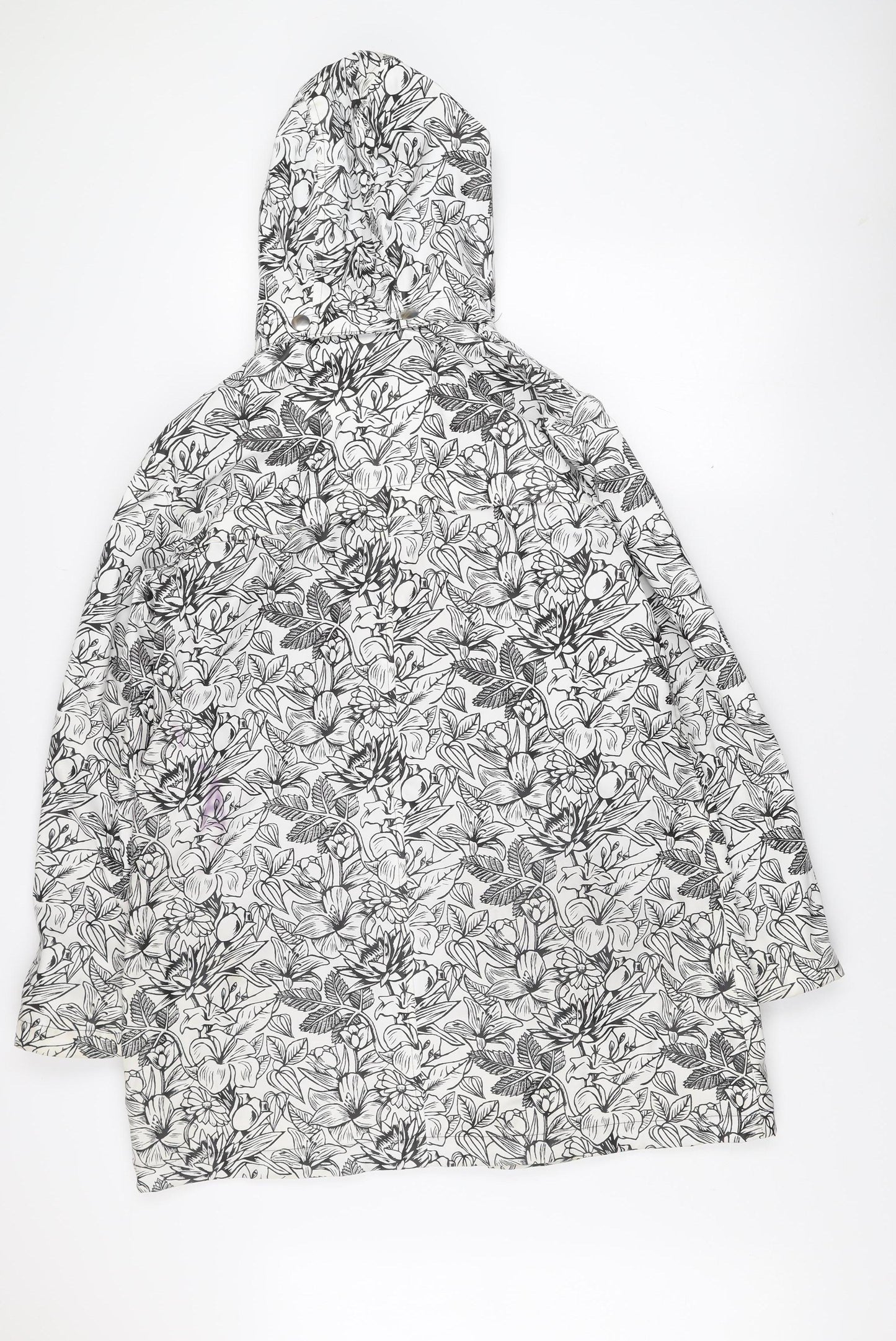 Klass Women’s Ivory Floral Hooded Rain Coat Size 16 Waterproof