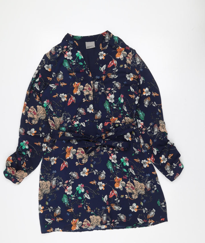 Vero Moda Women's Blue Floral Wrap Dress Size S Long Sleeve
