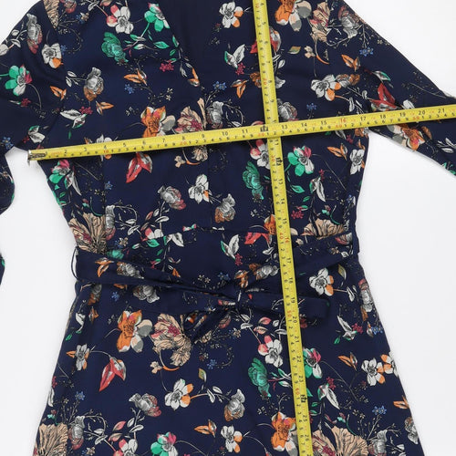 Vero Moda Women's Blue Floral Wrap Dress Size S Long Sleeve