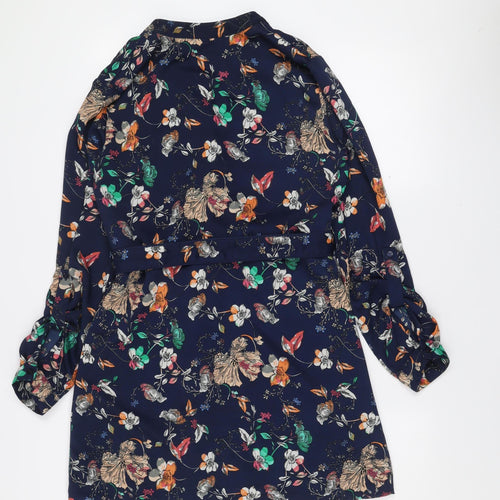 Vero Moda Women's Blue Floral Wrap Dress Size S Long Sleeve