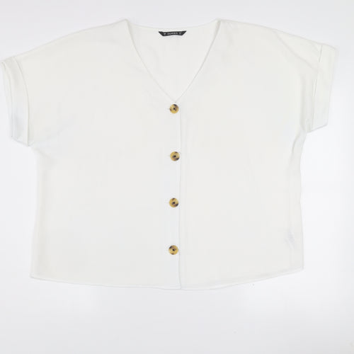 Dunnes Stores Women’s Ivory Button Blouse XL V-Neck Short Sleeve Top