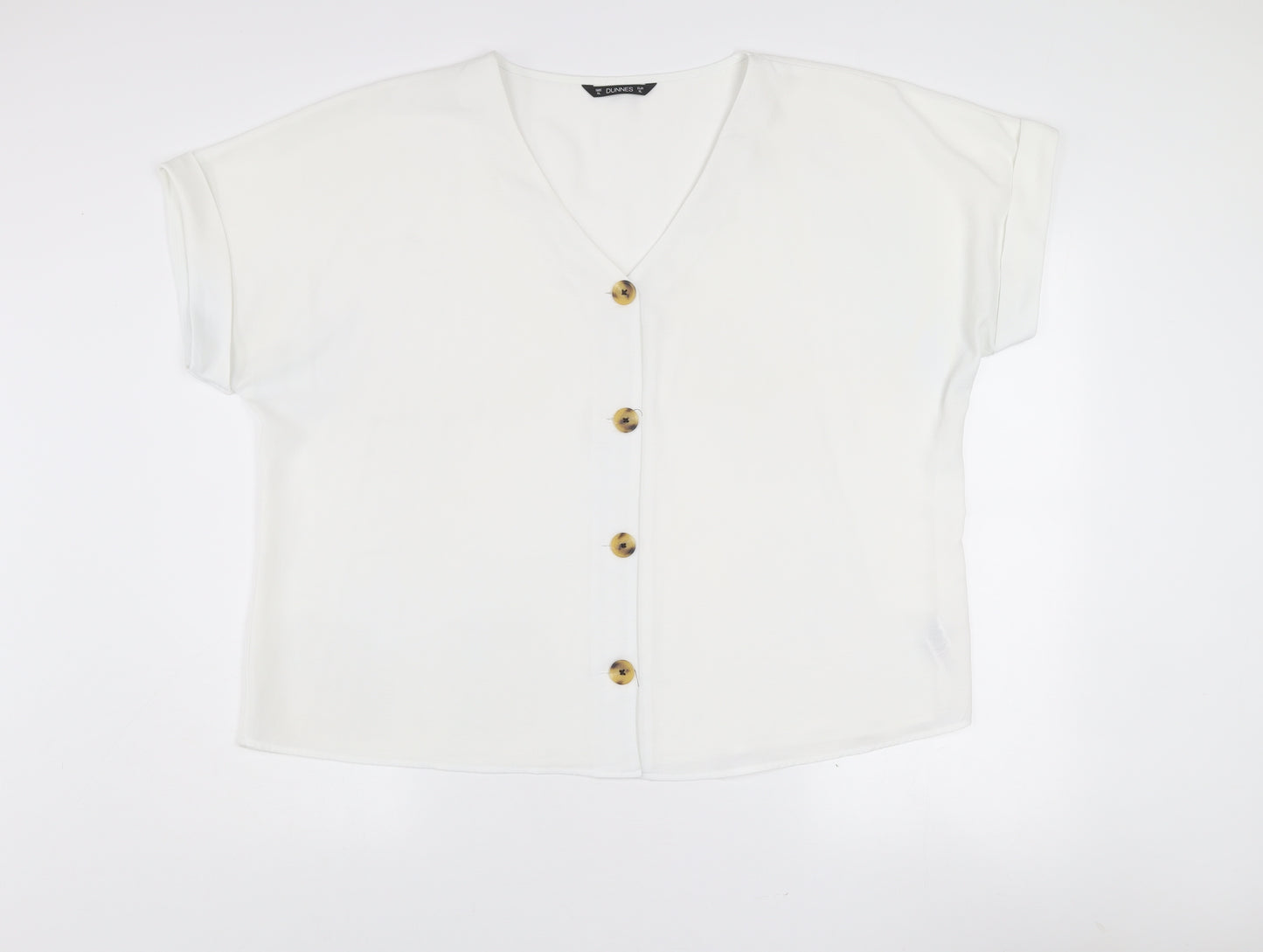 Dunnes Stores Women’s Ivory Button Blouse XL V-Neck Short Sleeve Top