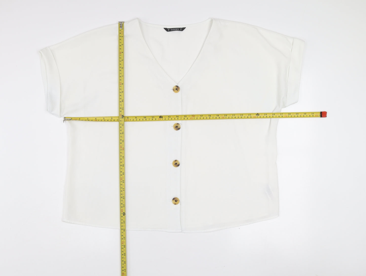 Dunnes Stores Women’s Ivory Button Blouse XL V-Neck Short Sleeve Top