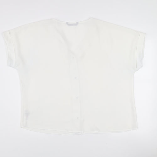 Dunnes Stores Women’s Ivory Button Blouse XL V-Neck Short Sleeve Top