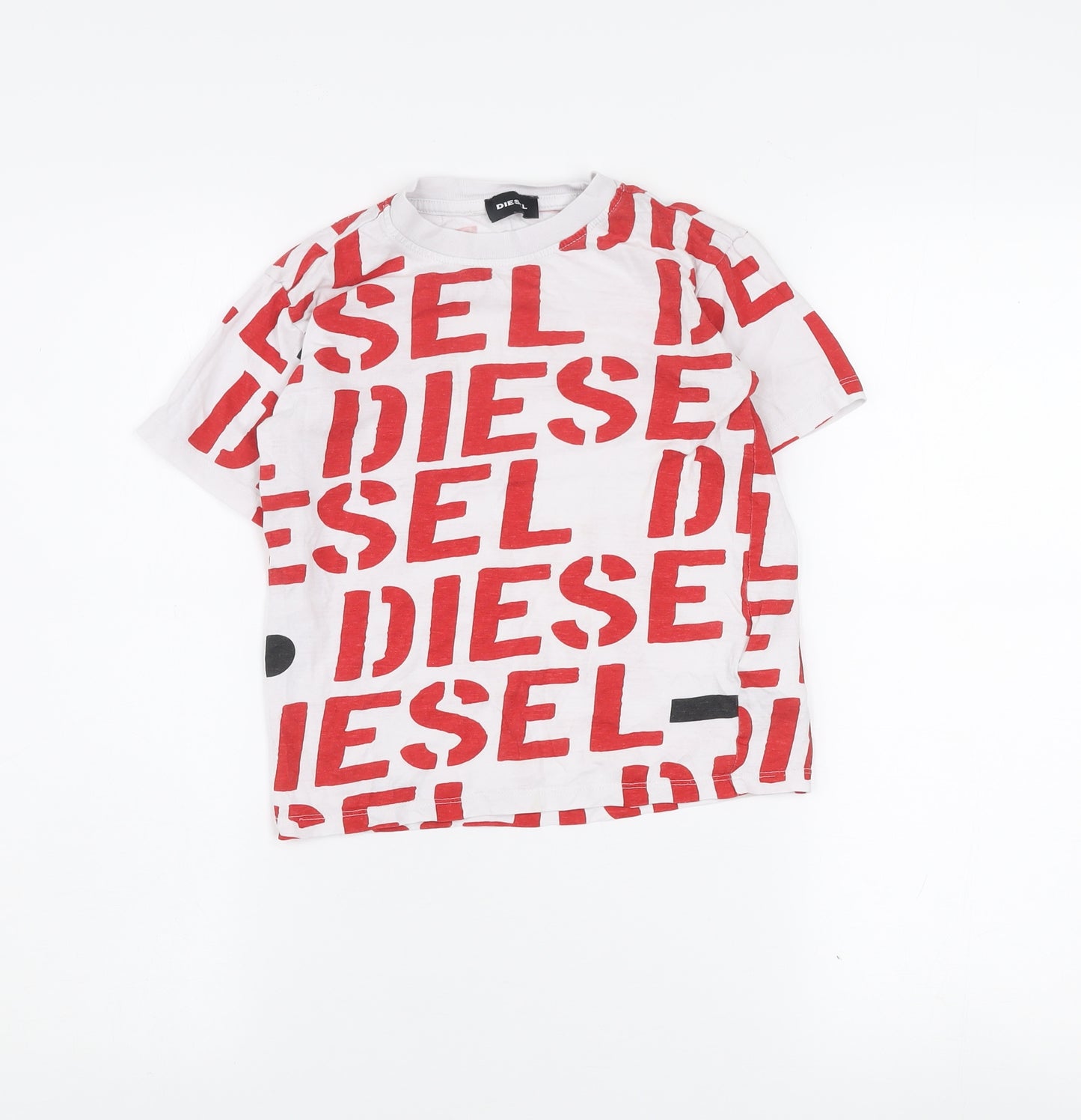 Diesel Boys White Red Logo Graphic Cotton T-Shirt 8 Years