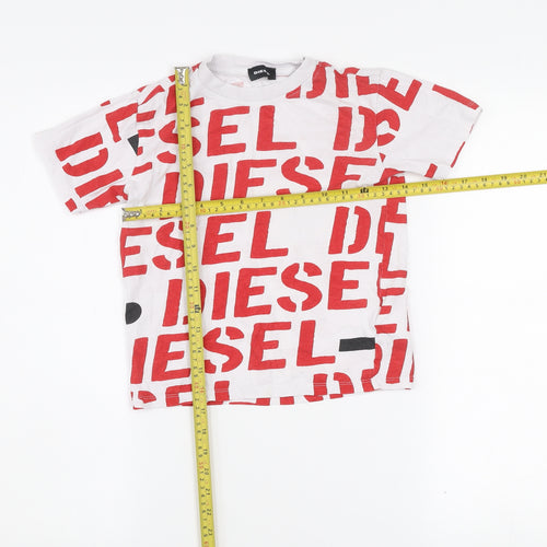 Diesel Boys White Red Logo Graphic Cotton T-Shirt 8 Years