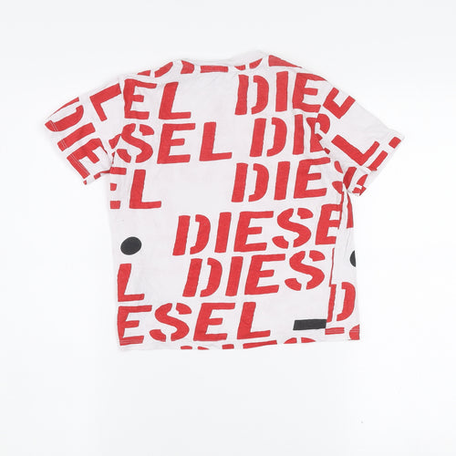 Diesel Boys White Red Logo Graphic Cotton T-Shirt 8 Years